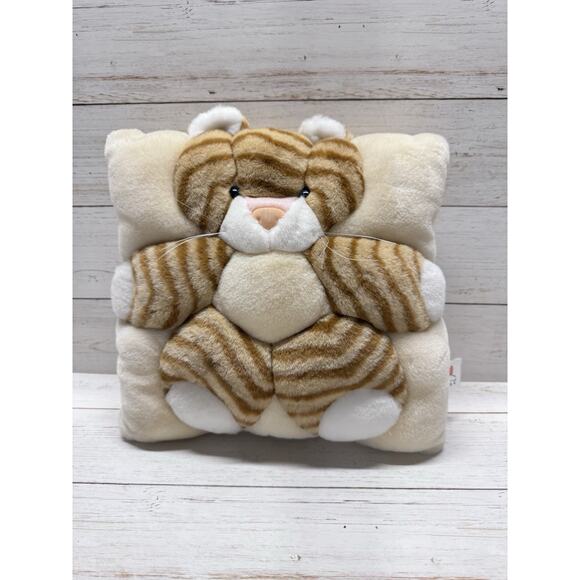 T.W.I.E. brown Tabby Cat Plush Pillow 12" RARE 1998 VTG Angel Toy Corp Square - Picture 1 of 7